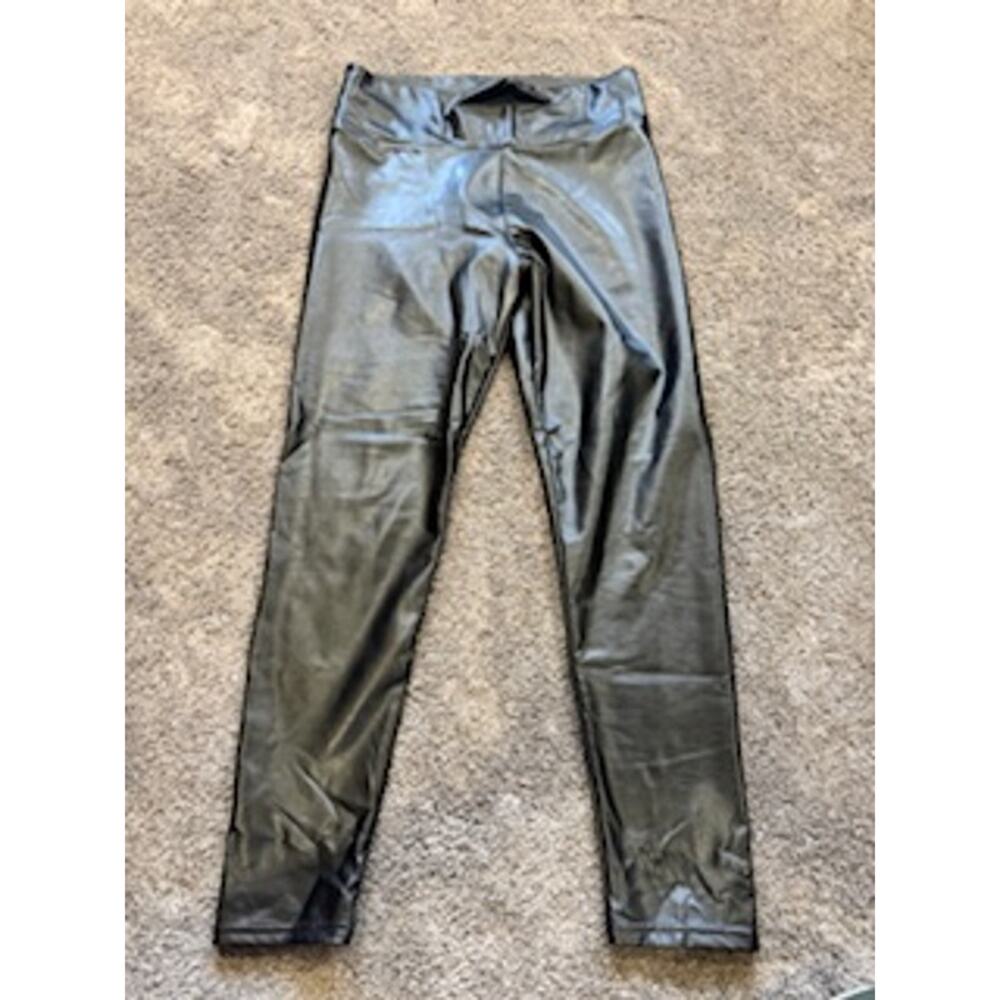 Black Faux Leather Leggings Women’s Size L High Waist Stretch Pants